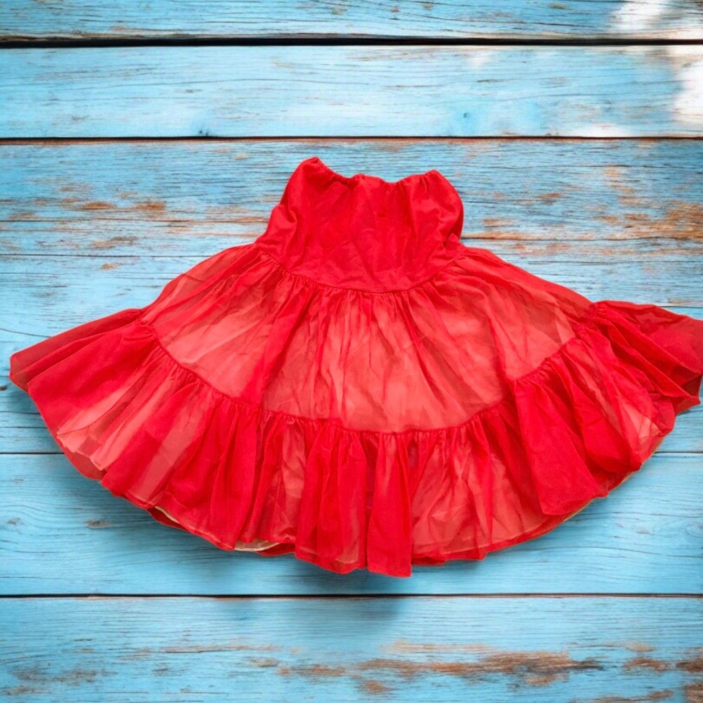 Vintage Square Dance Petticoat Red Double Layer Nylon Rockabilly Beverly Vogue L